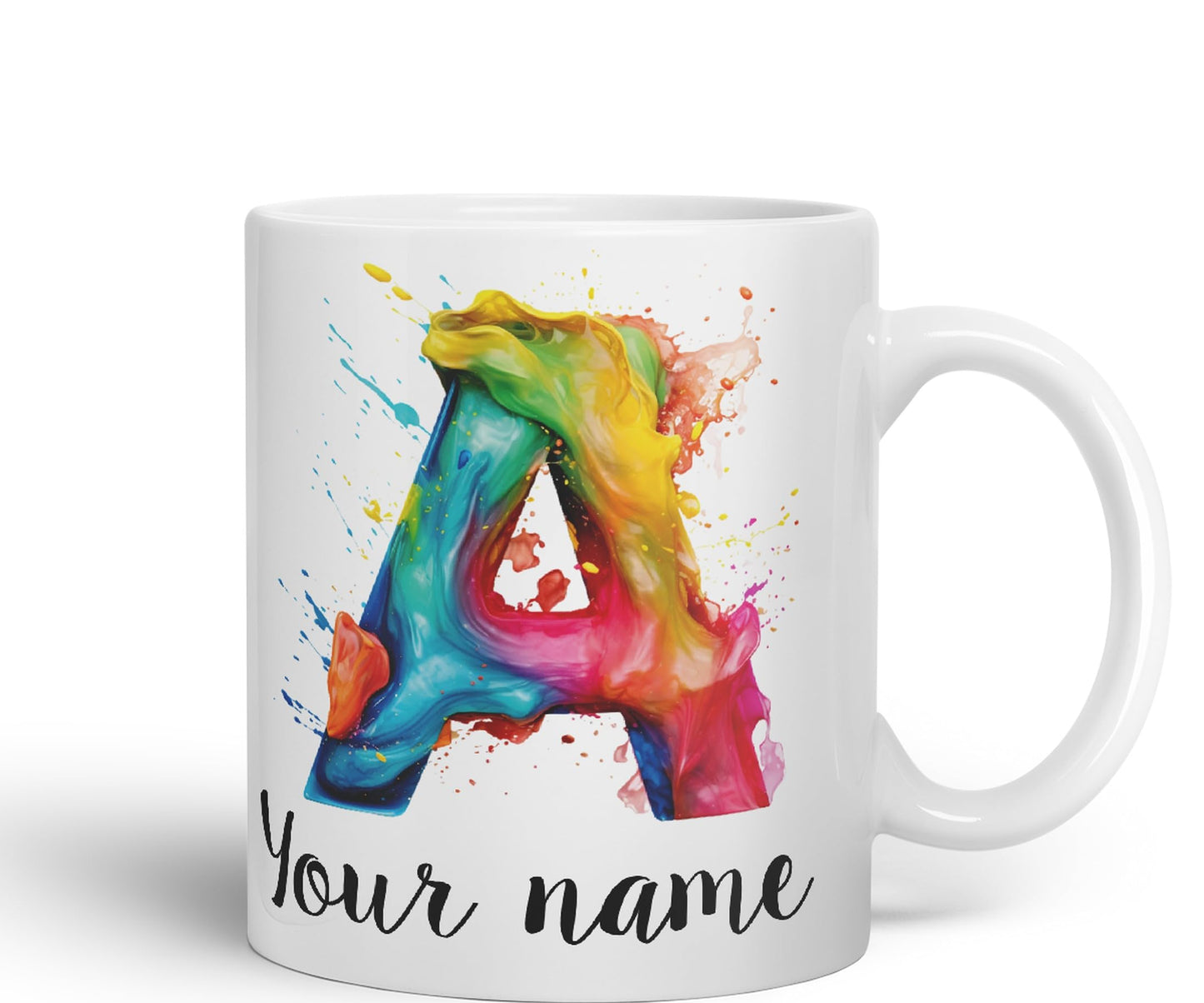 Personalised Letter A mug, Alphabet cusomized custom your Letter A Monogram watercolour Ceramic Coloured Mug Cup for Tea Coffee Hot brew 330ml 11Oz Gift