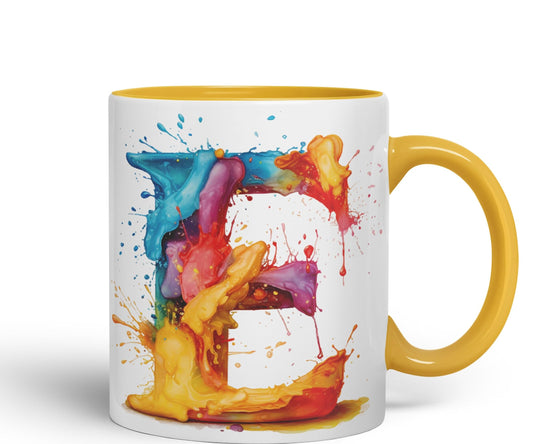 Letter E mug, Alphabet Letter E Monogram watercolour Ceramic Coloured Mug Cup for Tea Coffee Hot brew 330ml 11Oz Gift