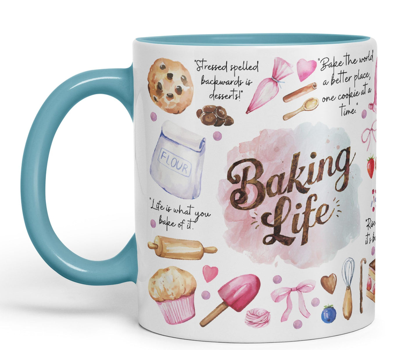 Baking Life Desserts Bake Joke sarkasm Sarcastic Ceramic Coloured Mug Cup for Tea Coffee Hot Brew 330ml 11Oz Gift