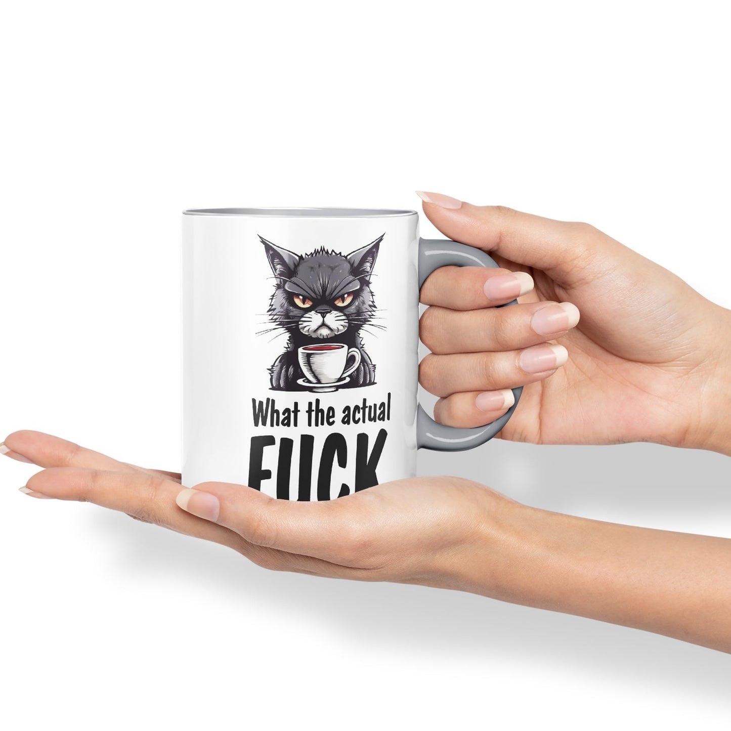 What The Actual F… Cat Kitten Joke sarkasm Sarcastic Ceramic Coloured Mug Cup for Tea Coffee Hot Brew 330ml 11Oz Gift