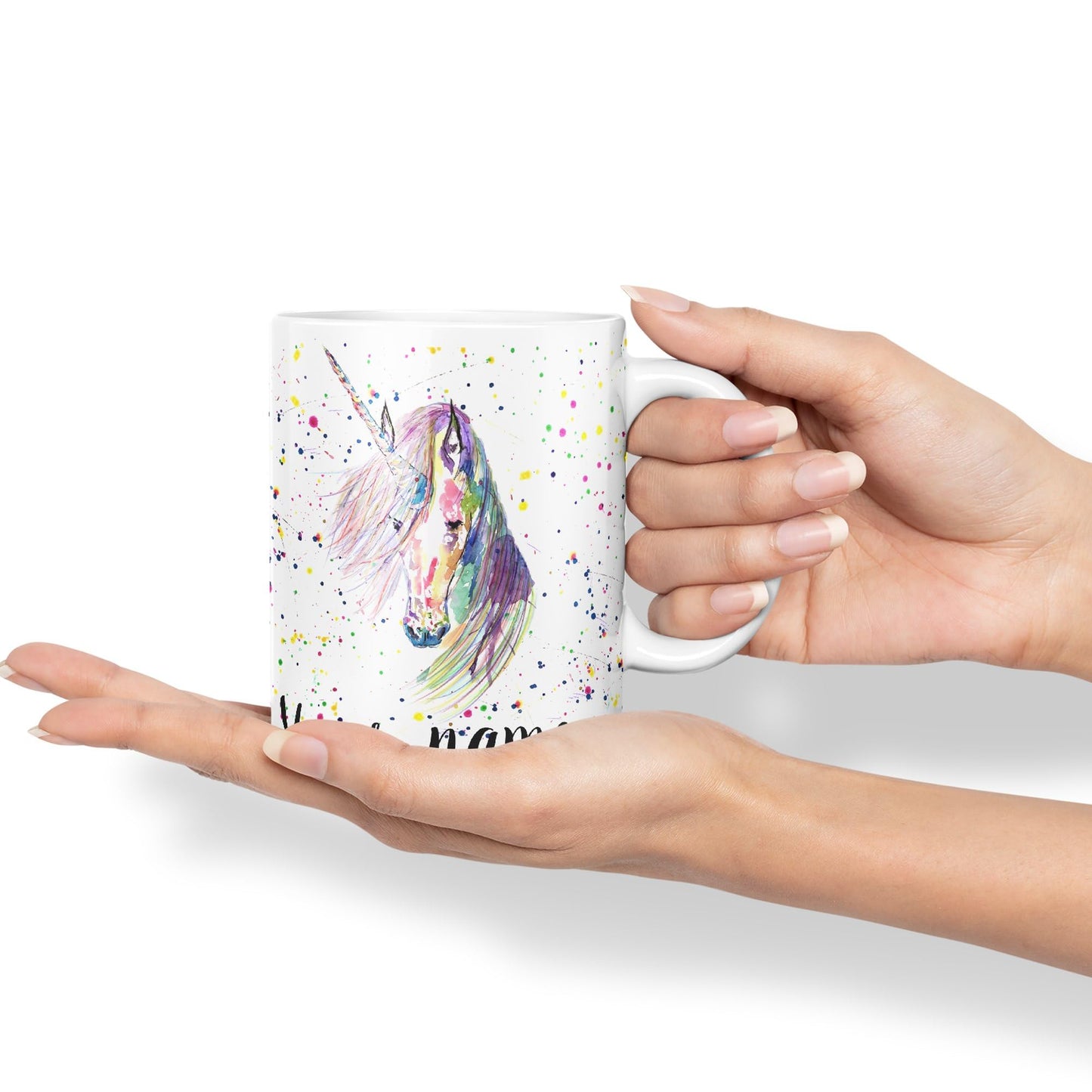 Vixar Personalised with Your Text Unicorn Watercolour Art Coloured Ceramic Mug Cup Gift 330ml 11oz Custom Work Office Tea Coffee (O2)