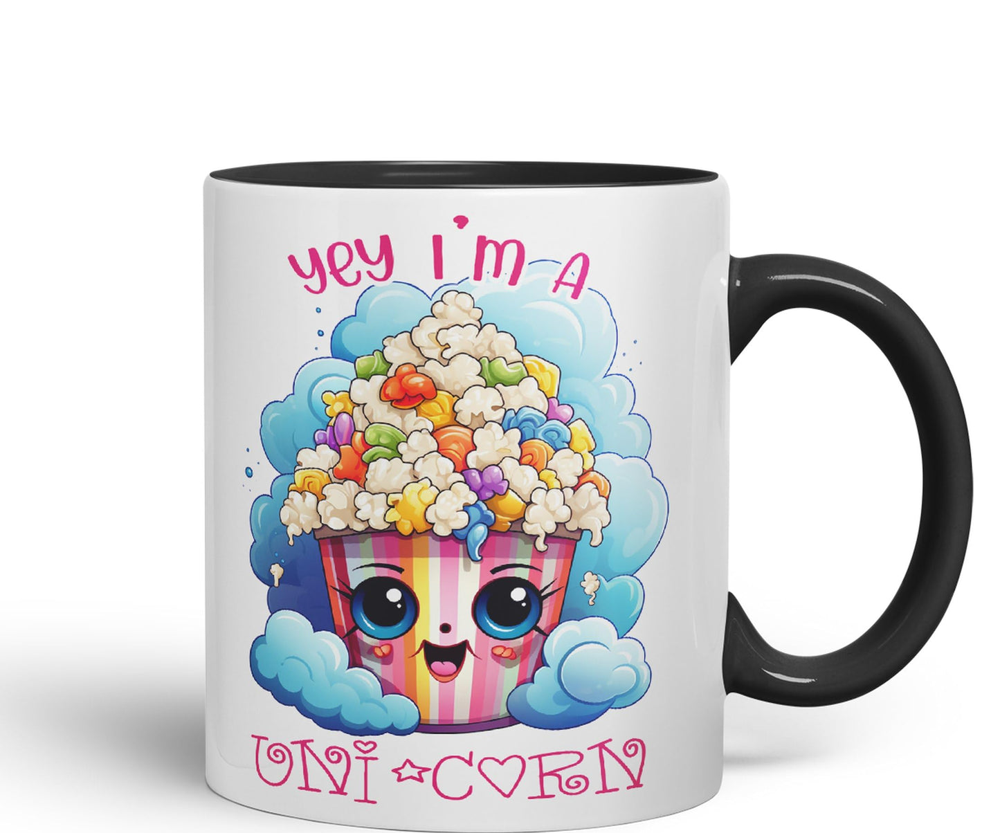 Yey I'm a Unicorn Popcorn Joke sarkasm Sarcastic Ceramic Coloured Mug Cup for Tea Coffee Hot Brew 330ml 11Oz Gift