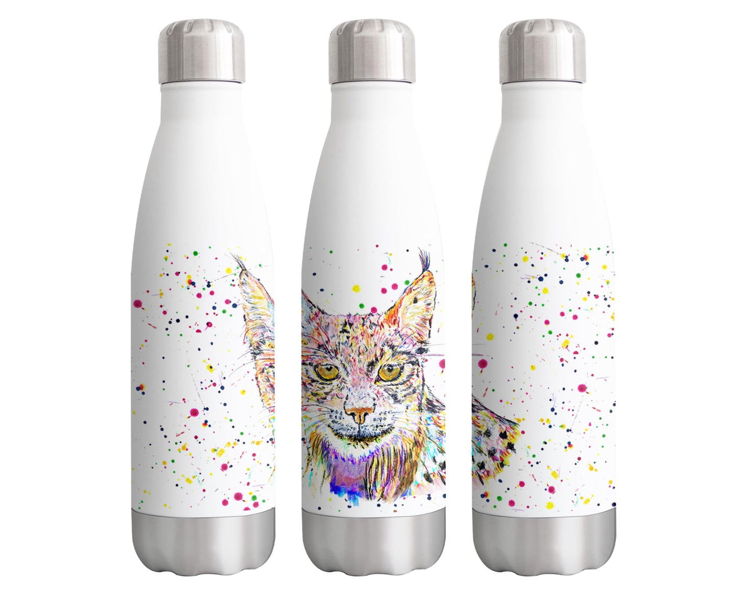 Vixar Lynx European wild big cat Animals Watercolour Bottle double Wall insulated Stainless steel sport Drinks 500ml