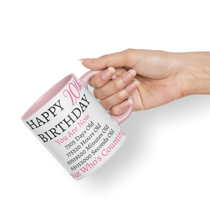 Vixar But Who's Counting Happy 20th Birthday Ceramic Coloured Mug Cup Gift Days Hours Minutes (Pink)