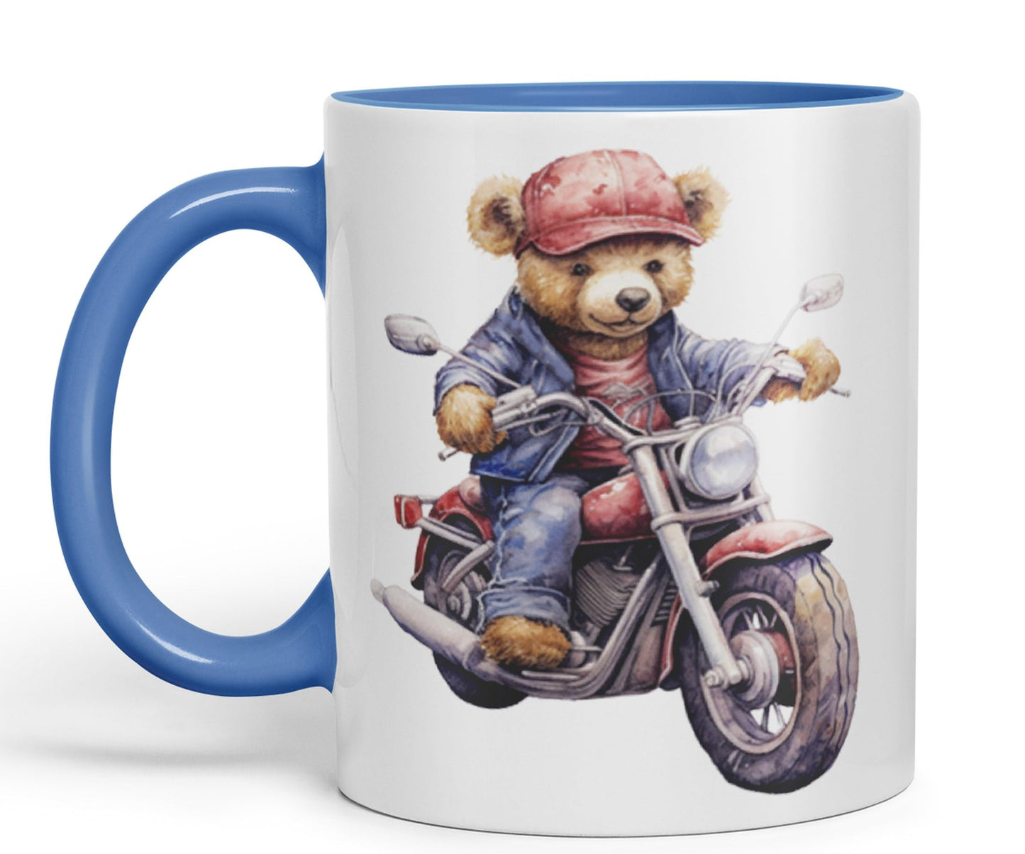 Vixar Teddy Bear Biker Motorbike Ceramic Mug Coloured Mug Cup Gift Birthday Work Office Tea Coffee