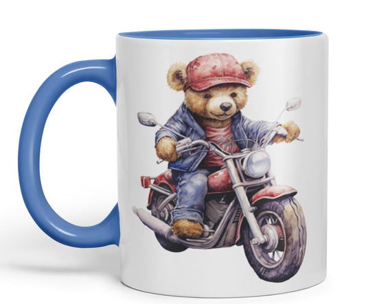 Vixar Teddy Bear Biker Motorbike Ceramic Mug Coloured Mug Cup Gift Birthday Work Office Tea Coffee