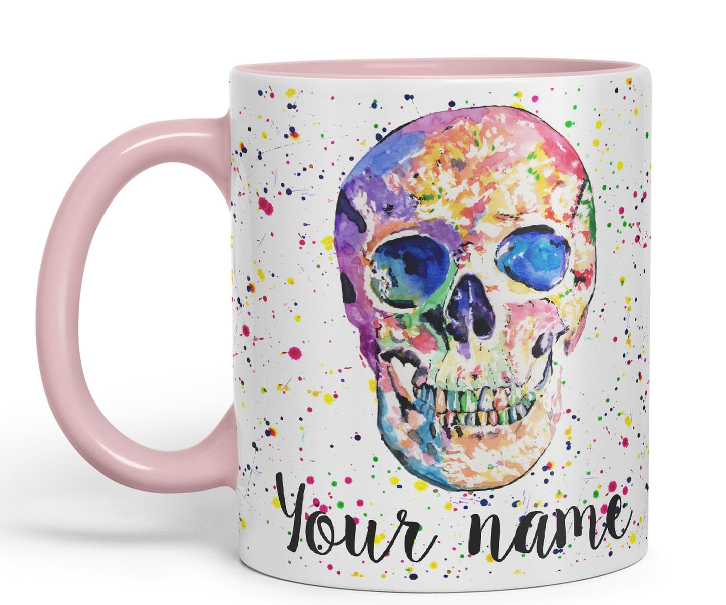 Vixar Personalised with Your Text Skull Front Art Coloured Ceramic Mug Cup Gift 330ml 11oz Custom Work Office Tea Coffee