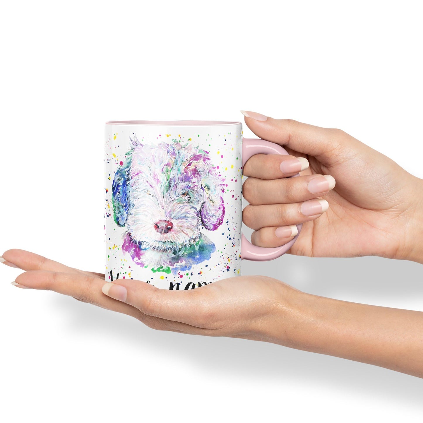 Vixar Personalised with Your Text Cockapoo Cockerpoo Dog Pet Animals Watercolour Art Coloured Ceramic Mug Cup Gift 330ml 11oz Custom Work Office Tea Coffee