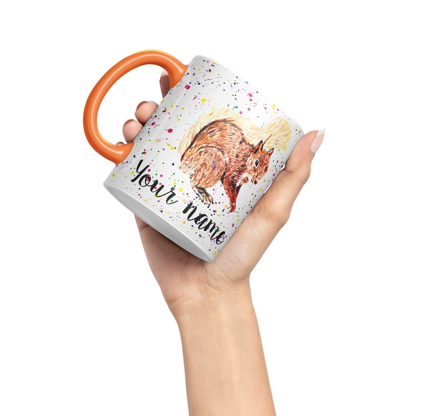 Personalised mug with Your Text name Squirrel Park wildlife animals Watercolour Art Coloured Ceramic Mug Cup Gift 330ml 11oz Custom Work Office Tea Coffee