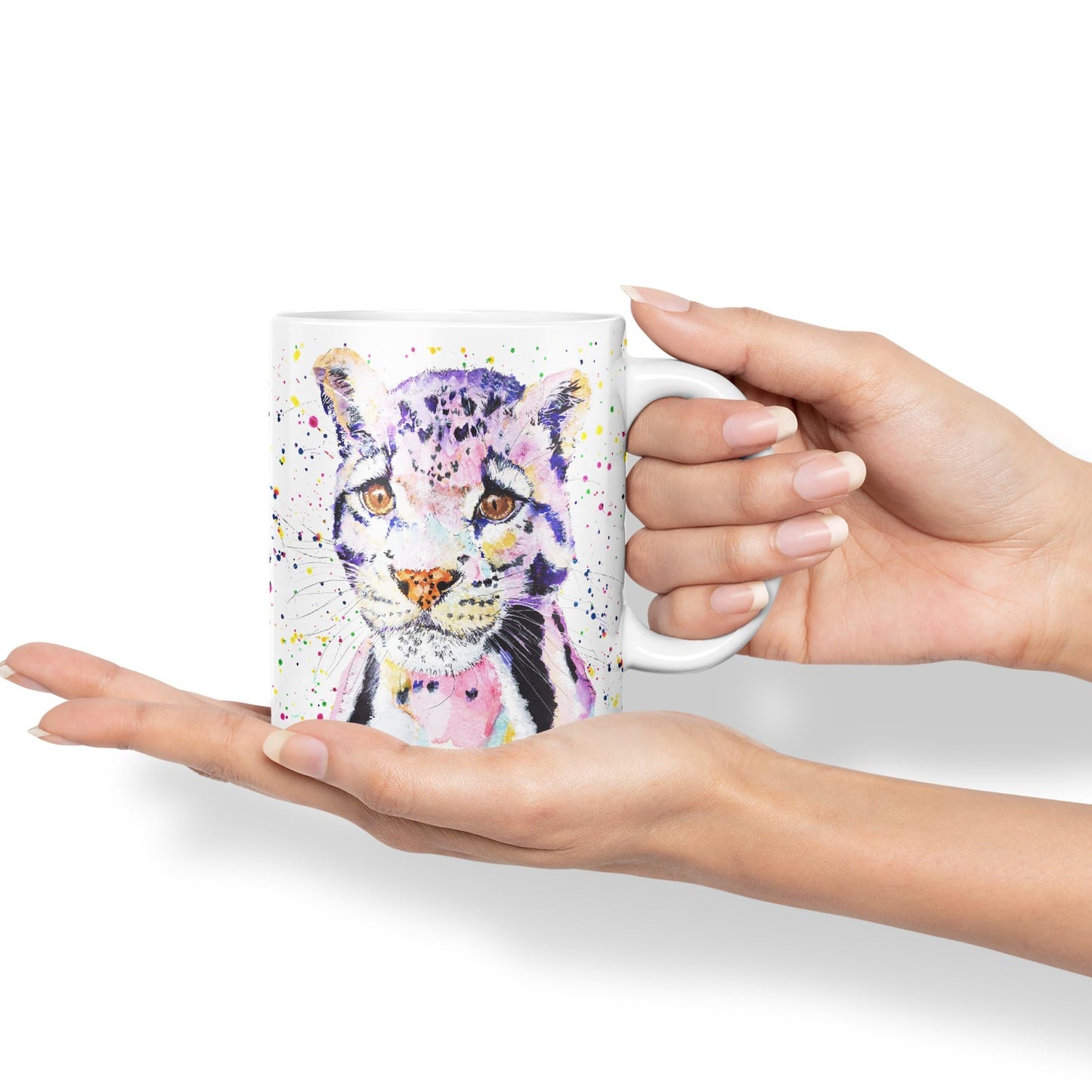 Leopart Big Cat Safari animals Watercolour Ceramic Coloured Mug Cup for Tea Coffee Hot brew 330ml 11Oz Gift