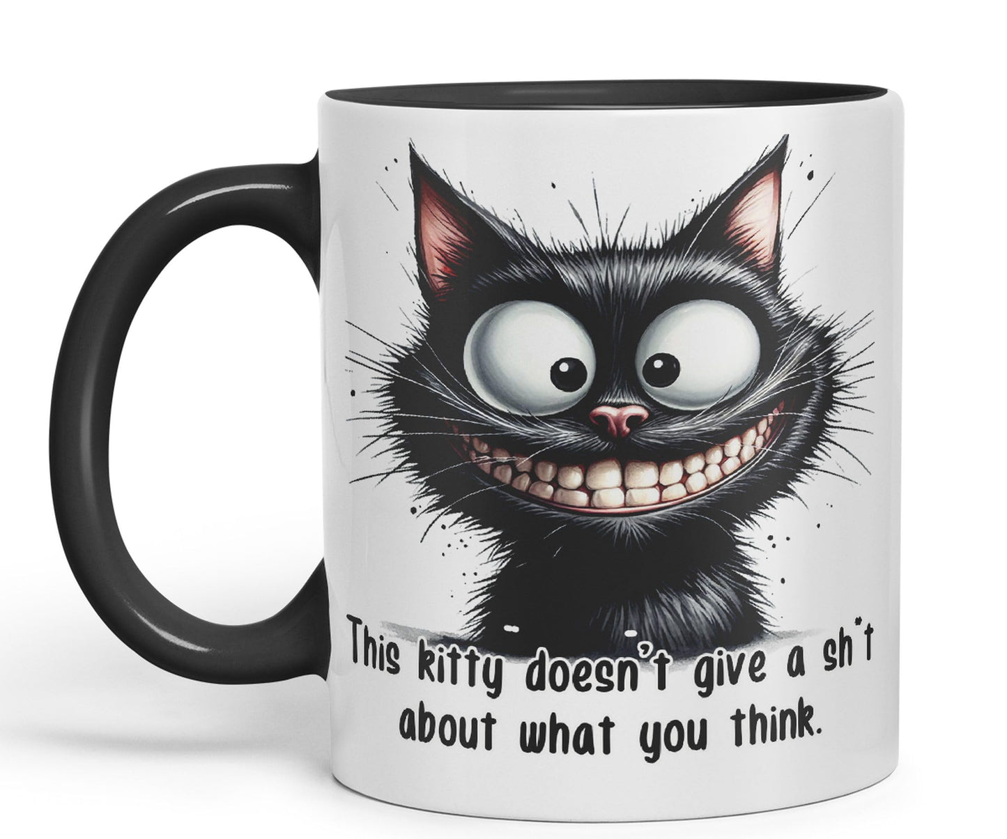 This Kitty Doesn't give a sh.. About What You Think cat Joke sarkasm Sarcastic Ceramic Coloured Mug Cup for Tea Coffee Hot Brew 330ml 11Oz Gift