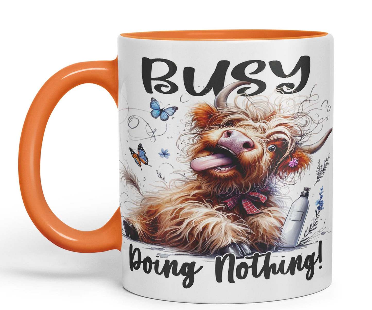 Busy Doing Nothing Scottish Highland Cow Joke sarkasm Sarcastic Ceramic Coloured Mug Cup for Tea Coffee Hot Brew 330ml 11Oz Gift