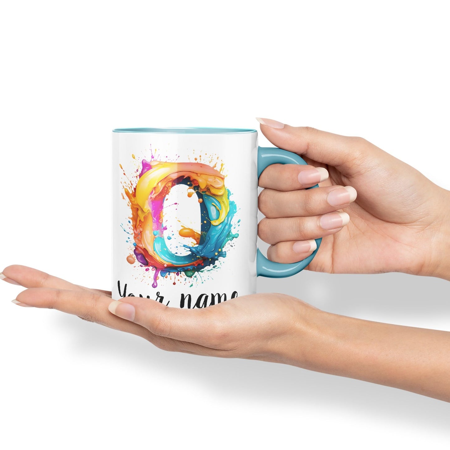 Personalised Letter O mug, Alphabet cusomized custom Letter O Monogram watercolour Ceramic Coloured Mug Cup for Tea Coffee Hot brew 330ml 11Oz Gift