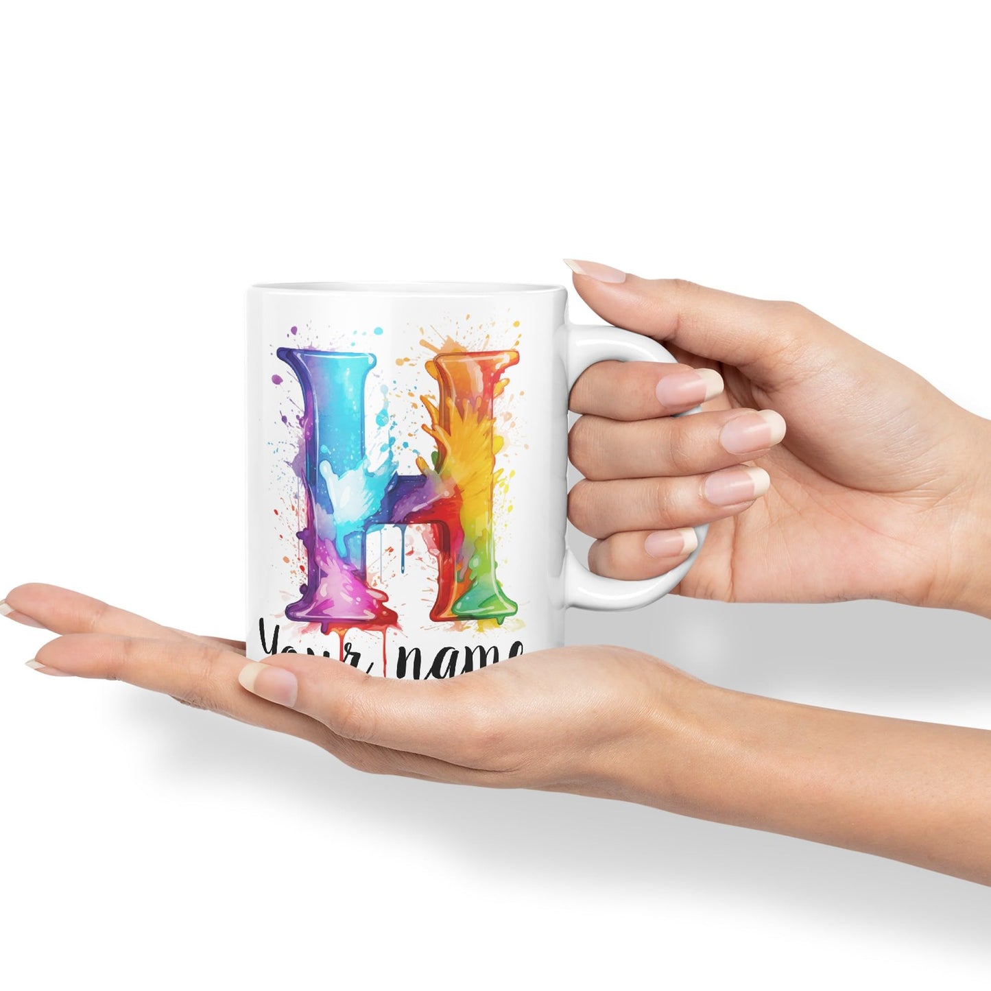 Personalised Letter H mug, Alphabet cusomized custom Letter H Monogram watercolour Ceramic Coloured Mug Cup for Tea Coffee Hot brew 330ml 11Oz Gift