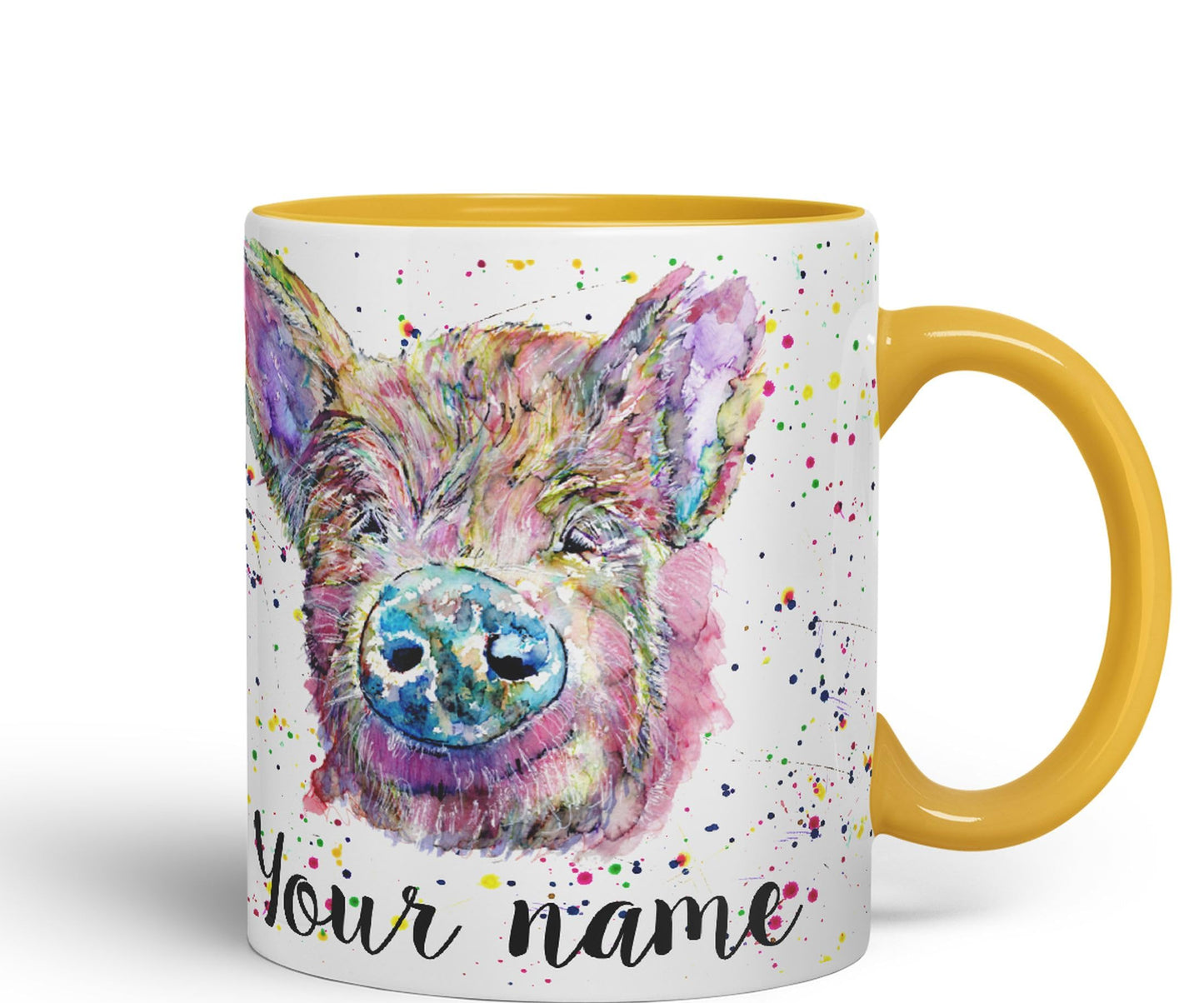 Vixar Personalised with Your Text Pig hog Pork Farm Animal Watercolour Art Coloured Ceramic Mug Cup Gift 330ml 11oz Custom Work Office Tea Coffee (O2)