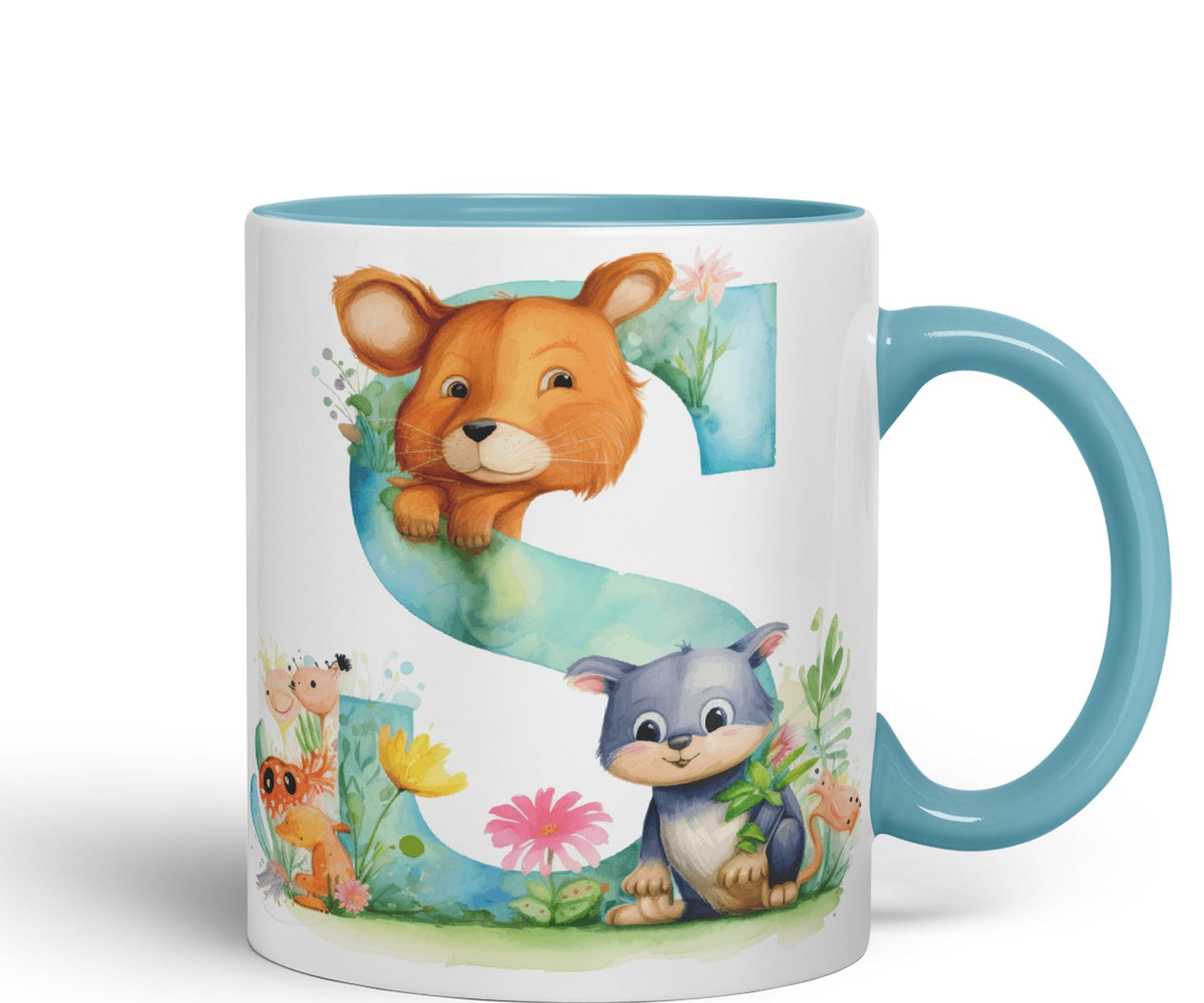 Letter S mug, Animals Alphabet Letter S Monogram animal for kids Ceramic Coloured Mug Cup for Tea Coffee Hot brew 330ml 11Oz Gift