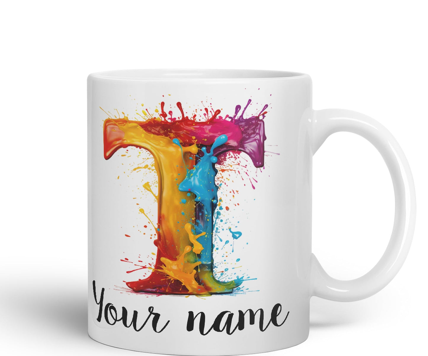 Personalised Letter T mug, Alphabet cusomized custom Letter T Monogram watercolour Ceramic Coloured Mug Cup for Tea Coffee Hot brew 330ml 11Oz Gift