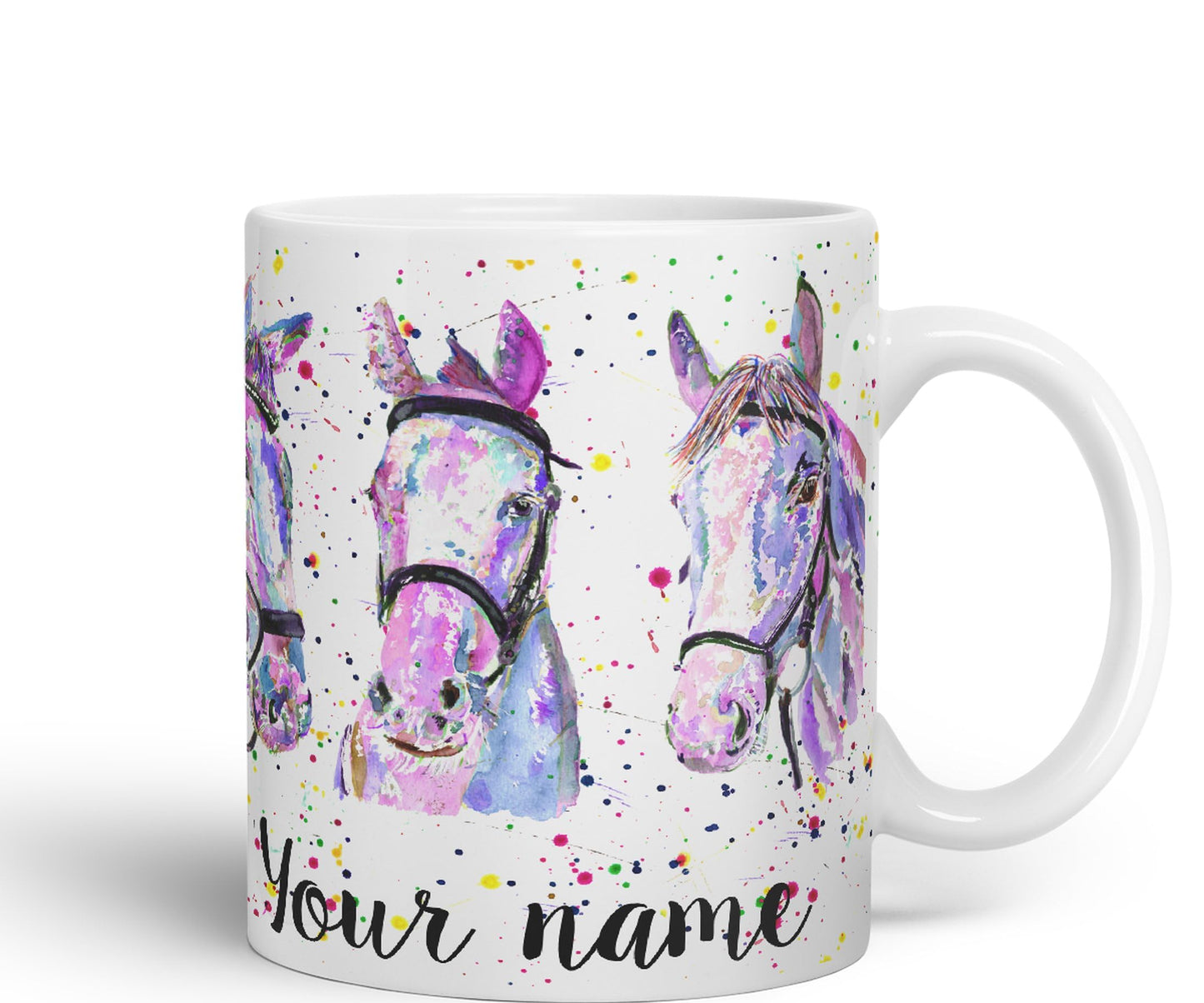 Vixar Personalised with Your Horses Horse Farm Animals Watercolour Art Coloured Mug Cup Gift Birthday Custom Work Office Tea Coffee