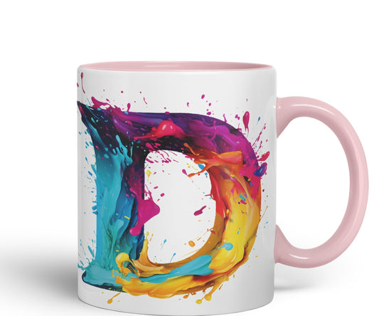 Letter D mug, Alphabet Letter D Monogram watercolour Ceramic Coloured Mug Cup for Tea Coffee Hot brew 330ml 11Oz Gift