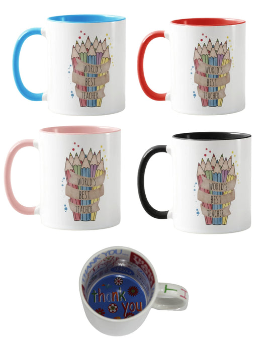 Teacher Mug, World's Best Teacher, Pencils Crayons, Teacher Gift from Kids, School Gift, end of Year c1