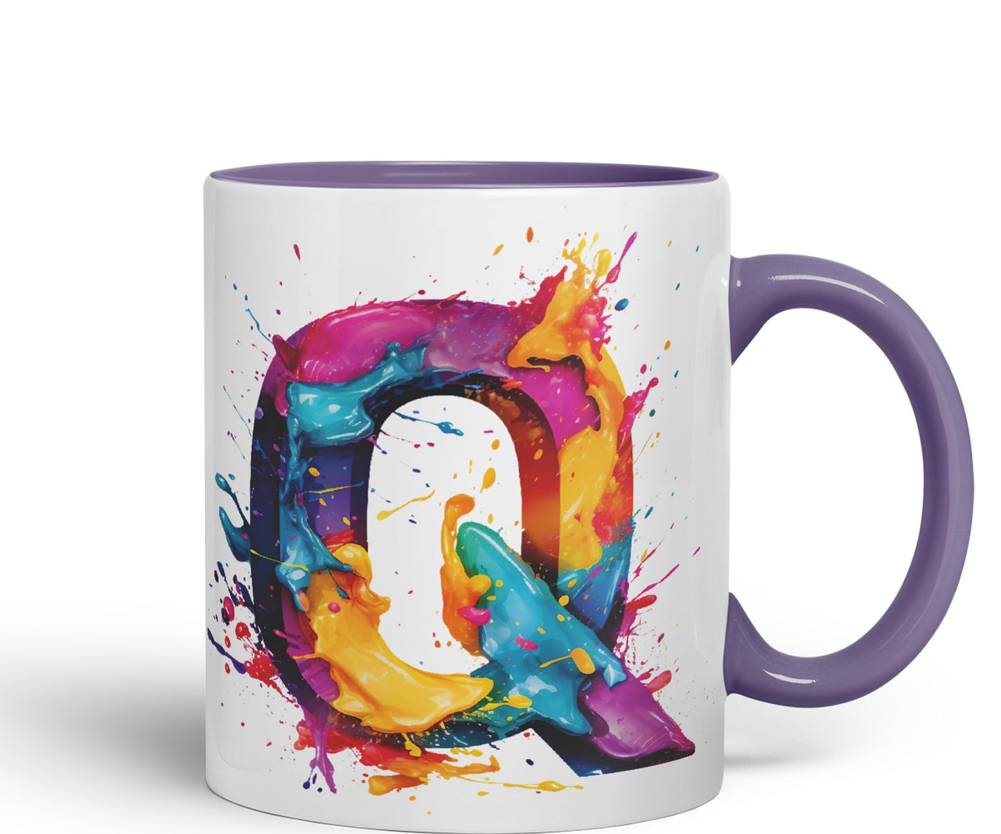 Letter Q mug, Alphabet Letter Q Monogram watercolour Ceramic Coloured Mug Cup for Tea Coffee Hot brew 330ml 11Oz Gift