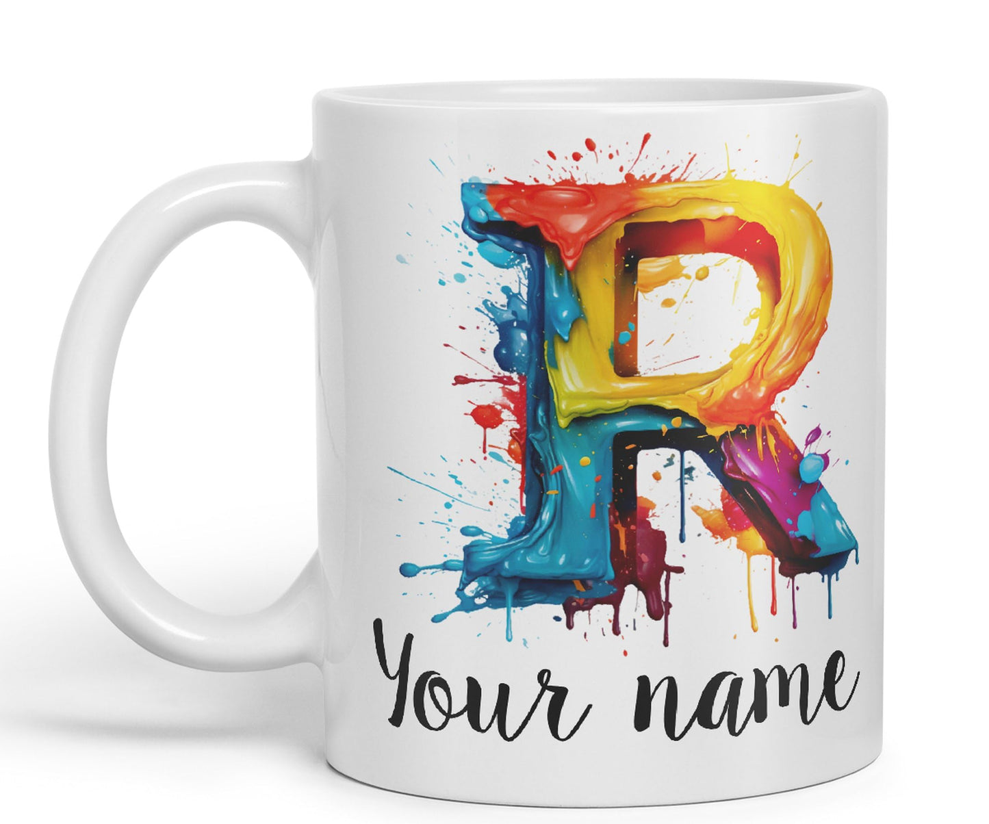 Personalised Letter R mug, Alphabet cusomized custom Letter R Monogram watercolour Ceramic Coloured Mug Cup for Tea Coffee Hot brew 330ml 11Oz Gift