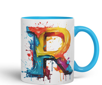 Letter R mug, Alphabet Letter R Monogram watercolour Ceramic Coloured Mug Cup for Tea Coffee Hot brew 330ml 11Oz Gift