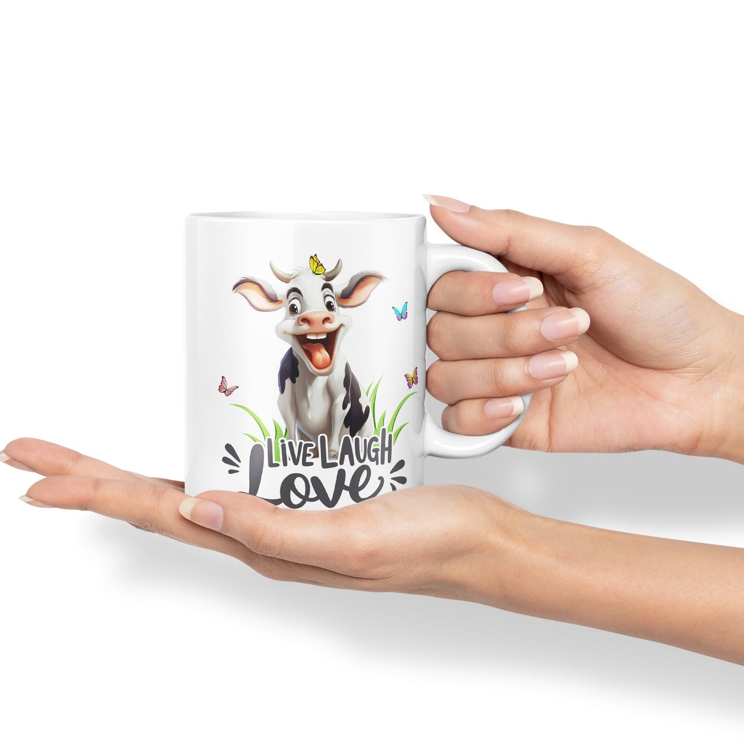 Life Laugh Love Cow Joke sarkasm Sarcastic Ceramic Coloured Mug Cup for Tea Coffee Hot Brew 330ml 11Oz Gift