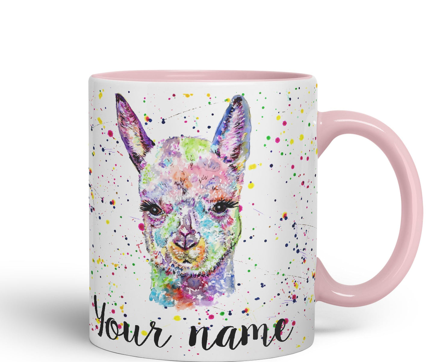 Vixar Personalised with Your Text Alpaca Llama Watercolour Art Coloured Ceramic Mug Cup Gift 330ml 11oz Custom Work Office Tea Coffee