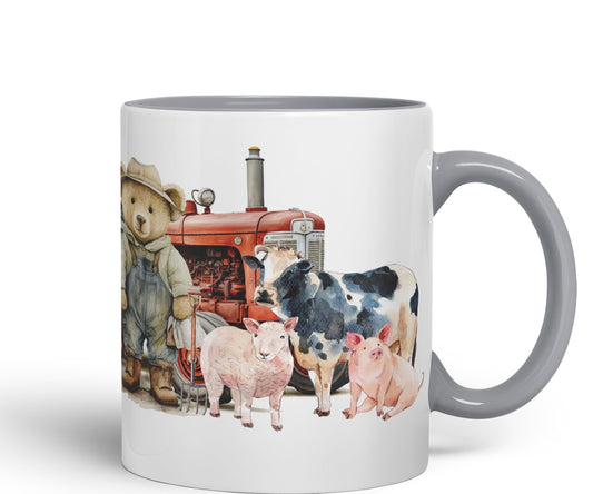 Vixar Teddy Bear Farmer Farm Tractor Ceramic Mug Coloured Mug Cup Gift Birthday Work Office Tea Coffee