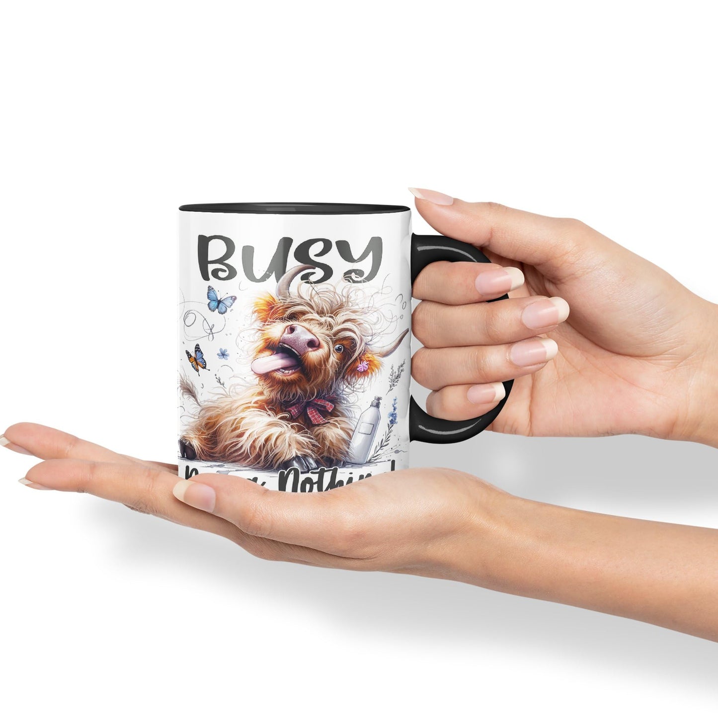 Busy Doing Nothing Scottish Highland Cow Joke sarkasm Sarcastic Ceramic Coloured Mug Cup for Tea Coffee Hot Brew 330ml 11Oz Gift