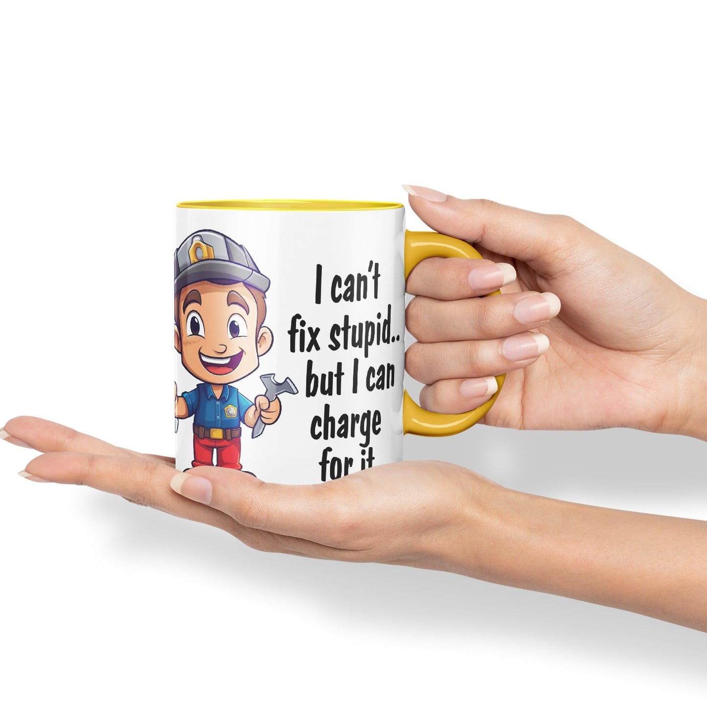 I Can't fix Stupid.. But I can Charge for it, Joke Sarcastic Ceramic Coloured Mug Cup for Tea Coffee Hot Brew 330ml 11Oz