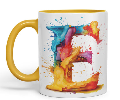 Letter E mug, Alphabet Letter E Monogram watercolour Ceramic Coloured Mug Cup for Tea Coffee Hot brew 330ml 11Oz Gift
