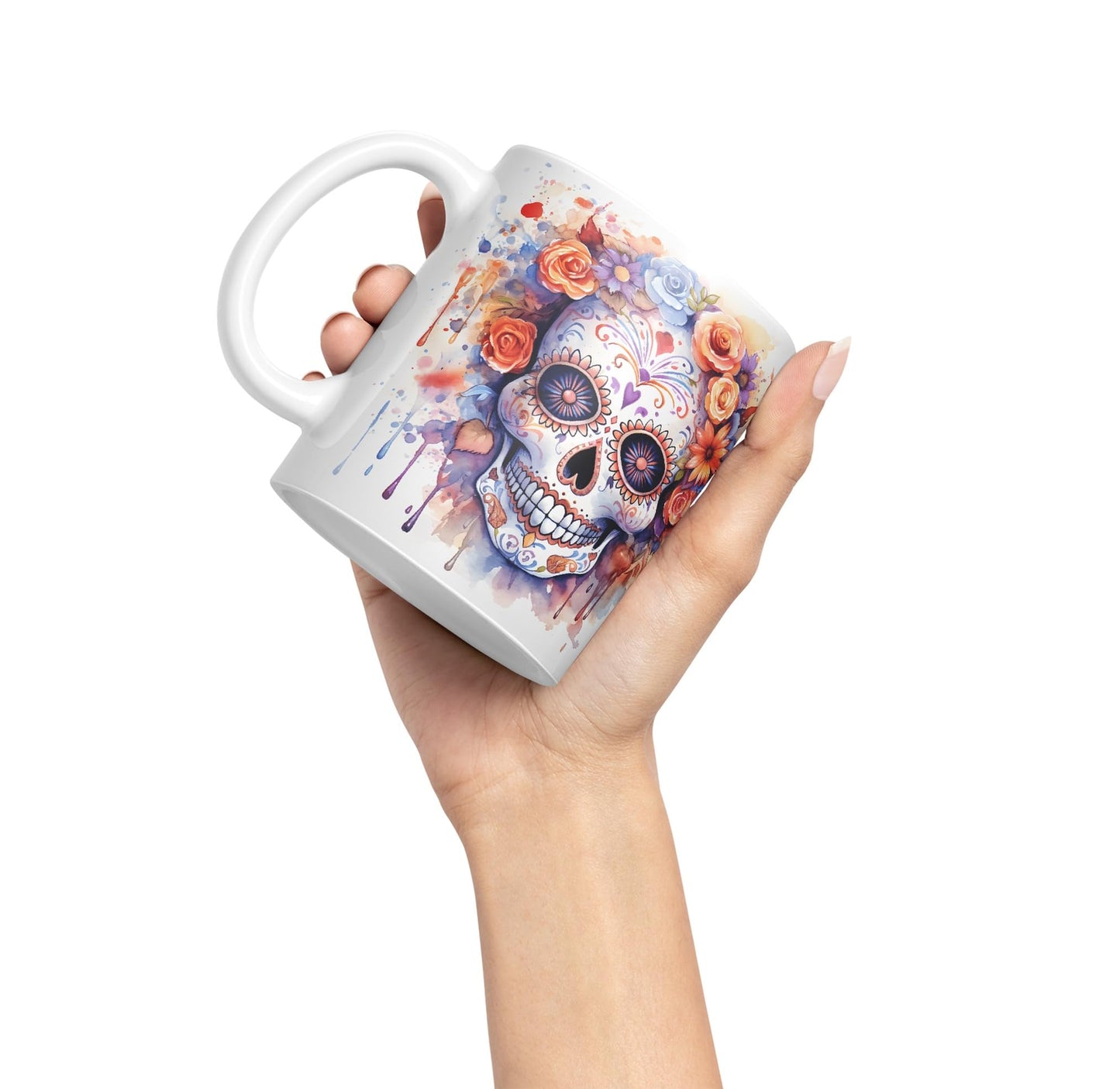 Sugar Skull and Roses Ceramic Coloured Mug Cup for Tea Coffee Hot Brew 330ml 11Oz Gift sk5