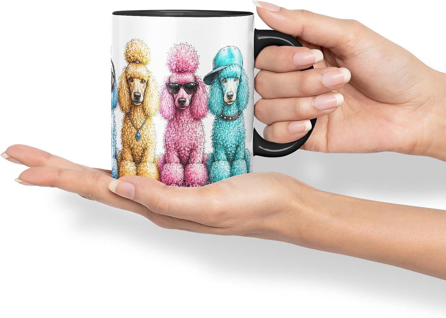 Vixar Poodle Dog Mug – Cute Poodle Dog Coloured Ceramic Mug Cup Gift, 11oz (Black)