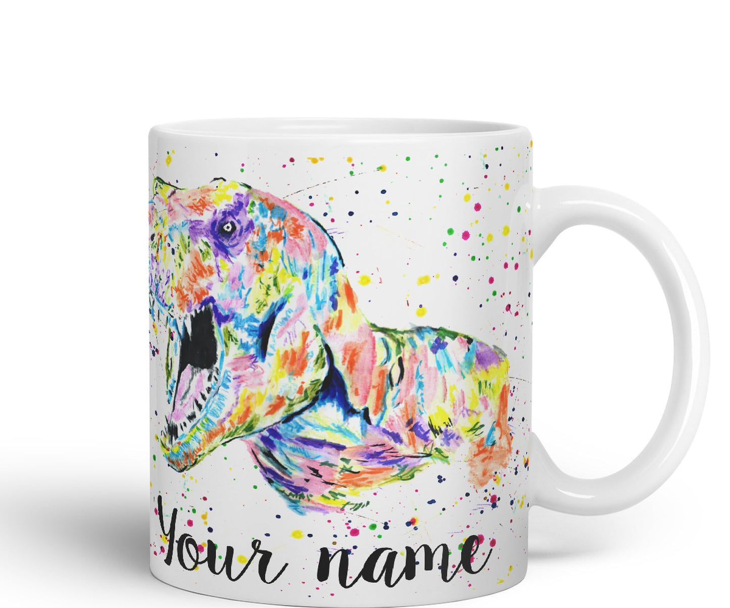 Vixar Personalised with Your Text Dinosaur T-Rex Tyrannosaurus Home Art Coloured Ceramic Mug Cup Gift 330ml 11oz Custom Work Office Tea Coffee