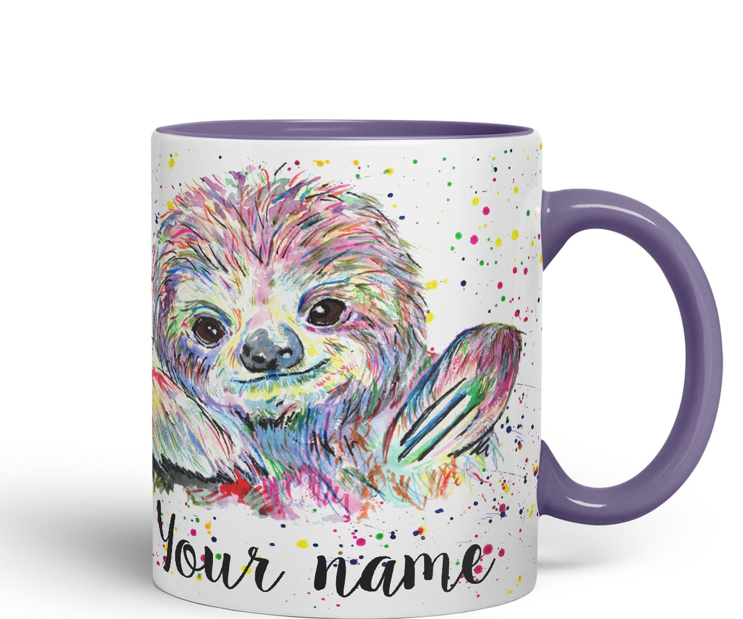 Vixar Personalised with Your Text Sloth Lazy Animals Watercolour Art Coloured Ceramic Mug Cup Gift 330ml 11oz Custom Work Office Tea Coffee (O1)