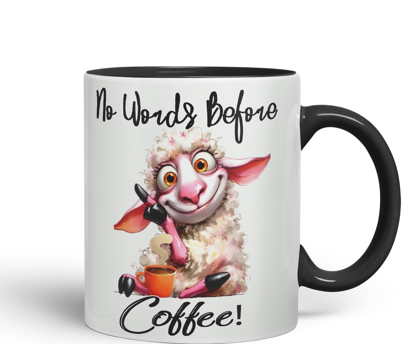 No Words Before Coffee! Sheep Joke sarkasm Sarcastic Ceramic Coloured Mug Cup for Tea Coffee Hot Brew 330ml 11Oz Gift