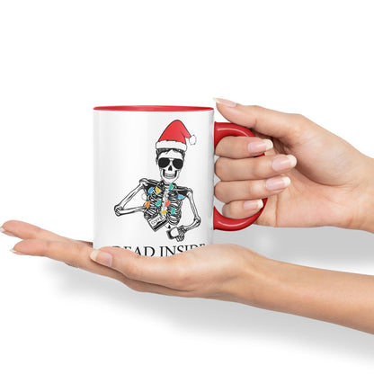 Dead Inside but Coffeinated Christmas Skull Sarcastic Joke Ceramic Coloured Mug Cup for Tea Coffee Hot Brew 330ml 11Oz