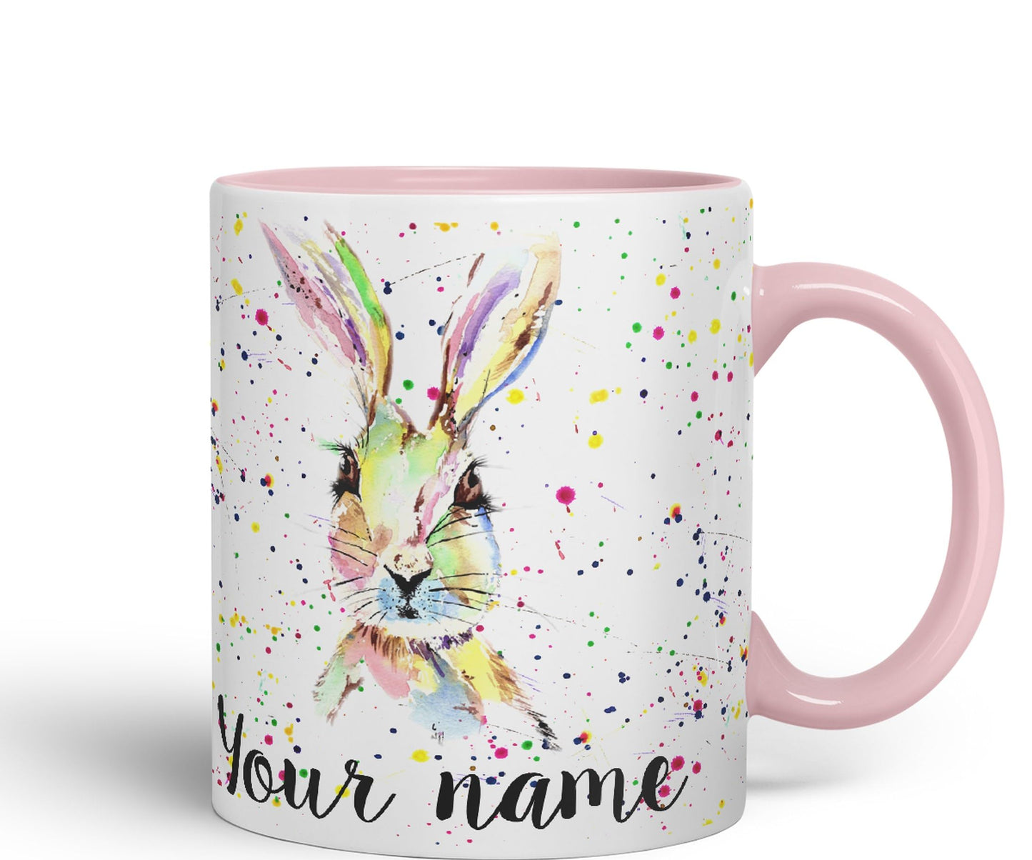 Vixar Personalised with Your Text Hare Bunny Rabbit Watercolour Art Coloured Ceramic Mug Cup Gift 330ml 11oz Custom Work Office Tea Coffee