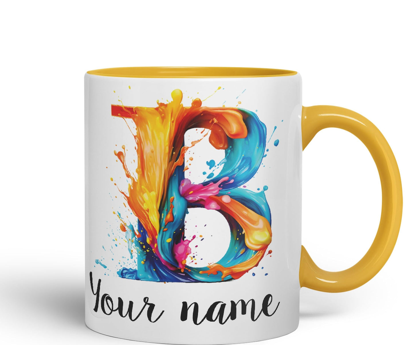 Personalised Letter B mug, Alphabet cusomized custom your Letter B Monogram watercolour Ceramic Coloured Mug Cup for Tea Coffee Hot brew 330ml 11Oz Gift