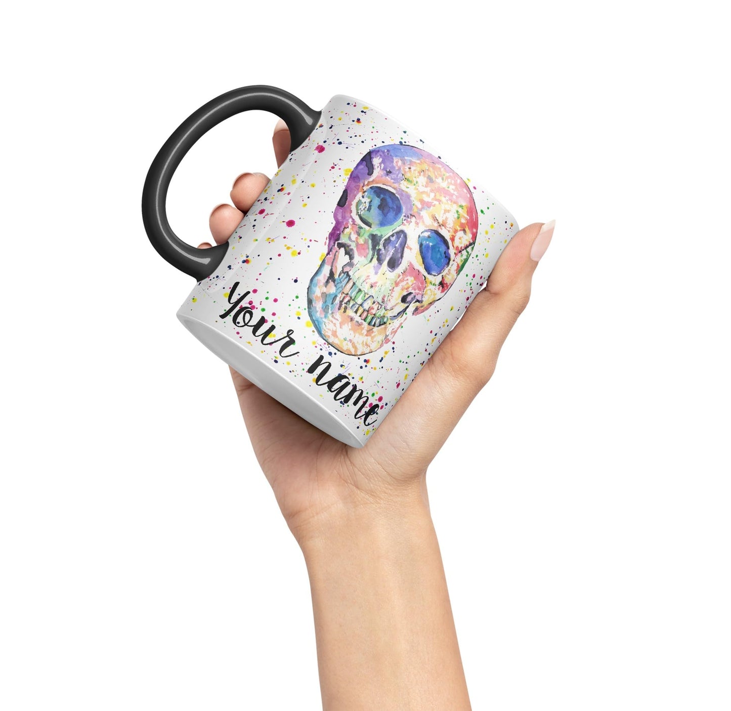 Vixar Personalised with Your Text Skull Front Art Coloured Ceramic Mug Cup Gift 330ml 11oz Custom Work Office Tea Coffee