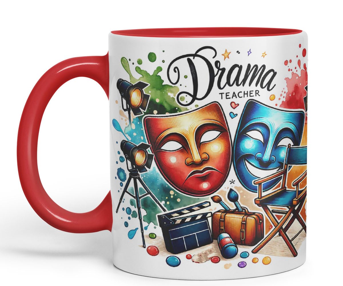 Vixar Drama Teacher Mug Thank You, End of School Gift Ceramic Coloured Mug Cup for Tea Coffee Hot Brew 330ml 11Oz Gift