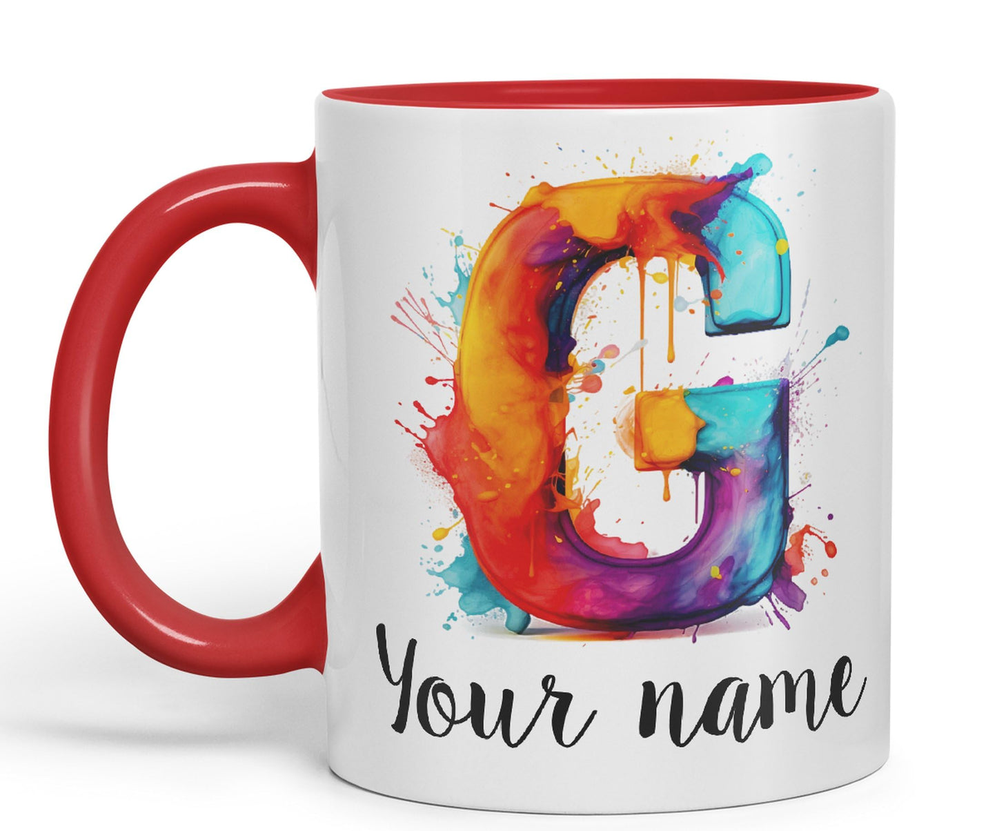 Personalised Letter G mug, Alphabet cusomized custom your Letter G Monogram watercolour Ceramic Coloured Mug Cup for Tea Coffee Hot brew 330ml 11Oz Gift