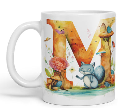 Letter M mug, Animals Alphabet Letter M Monogram animal for kids Ceramic Coloured Mug Cup for Tea Coffee Hot brew 330ml 11Oz Gift