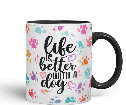 Vixar Life is Better with a Dog Coloured Ceramic Mug Cup Gift 330ml 11oz Work Office Tea Coffee