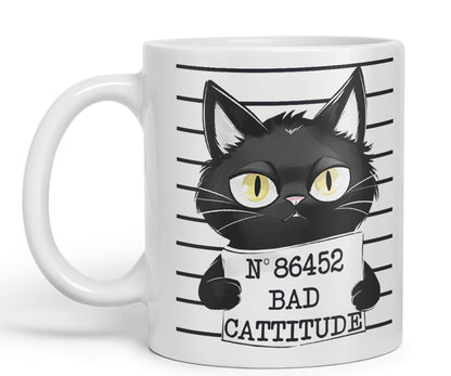 Vixar Bad Cattitude Prison Cats Sarcastic Joke Ceramic Coloured Mug Cup for Tea Coffee Hot Brew 330ml 11Oz