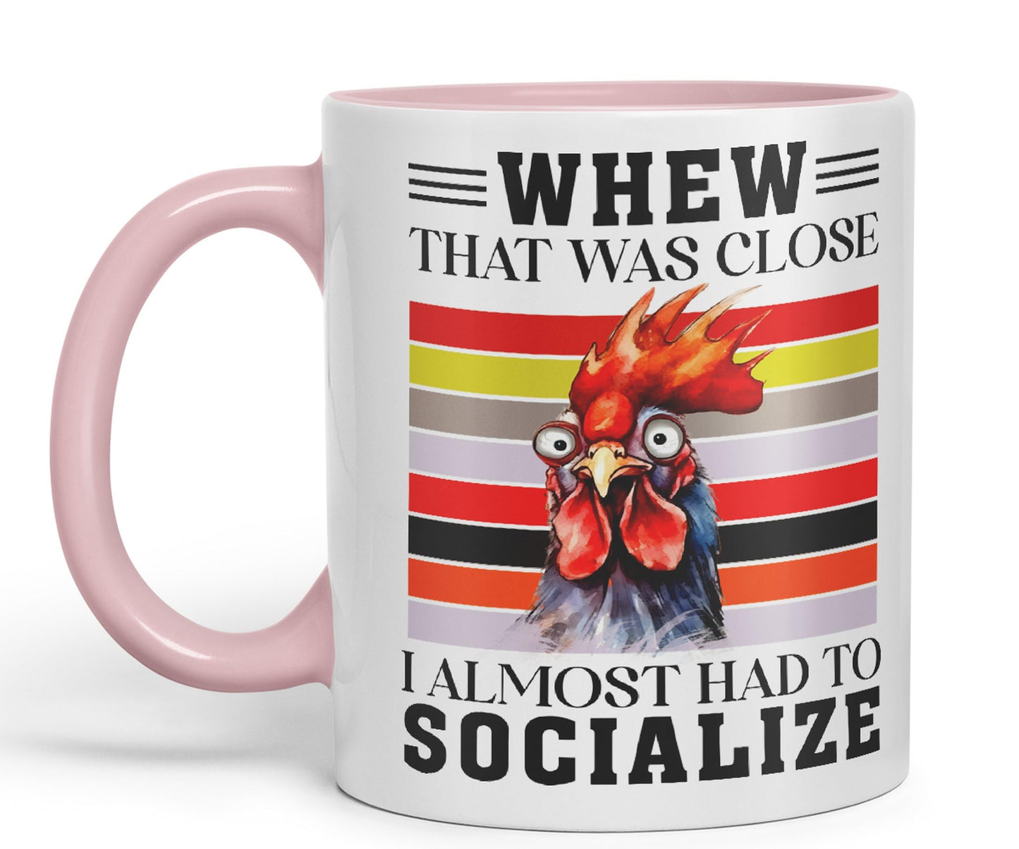 Whew That was Close I Almost had to Socialize Cockorel Rooster Sarcastic Joke Ceramic Coloured Mug Cup for Tea Coffee Hot Brew 330ml 11 Oz