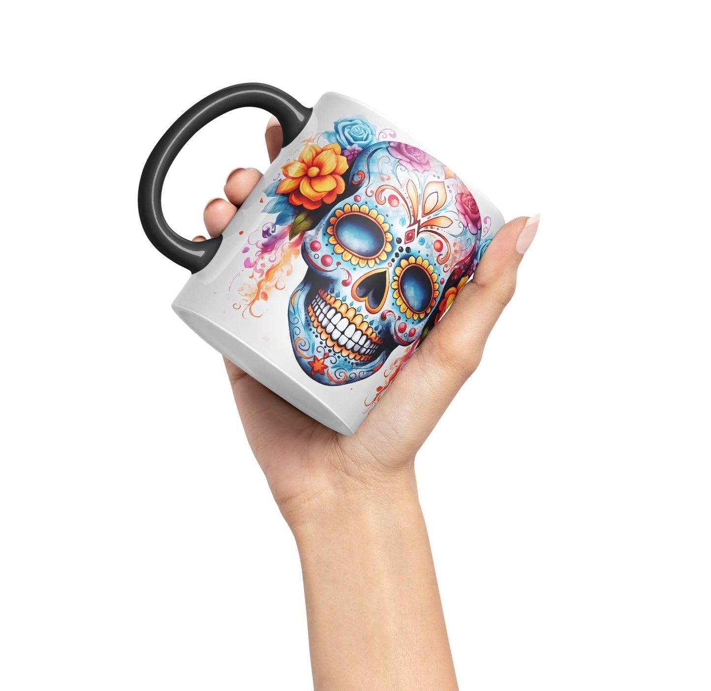 Sugar Skull and Roses Ceramic Coloured Mug Cup for Tea Coffee Hot Brew 330ml 11Oz Gift sk4