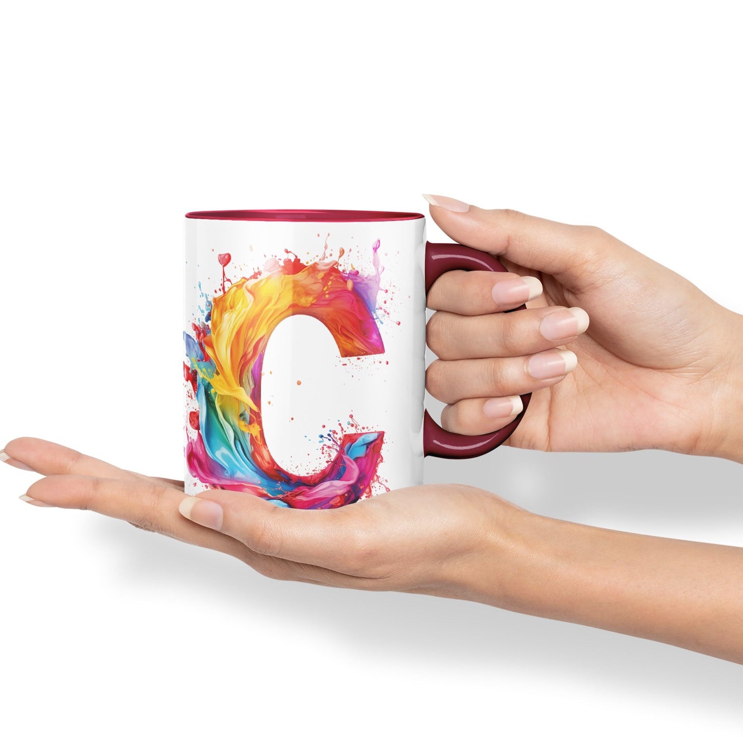 Letter C mug, Alphabet Letter C Monogram watercolour Ceramic Coloured Mug Cup for Tea Coffee Hot brew 330ml 11Oz Gift